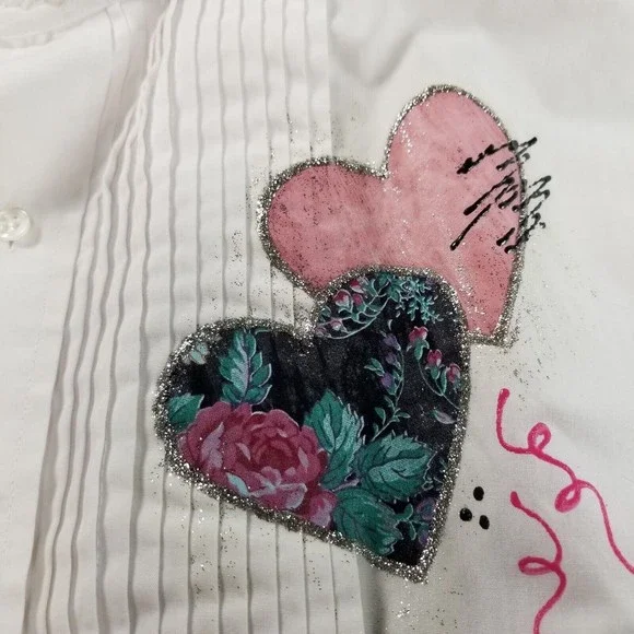 Vintage 90s Tuxedo Shirt Chaplin White Hearts Embellishment Womens Size 2X /3X - Picture 3 of 16